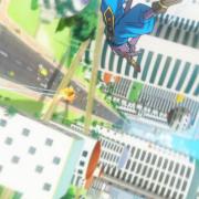 Goku et Bills survolant la ville